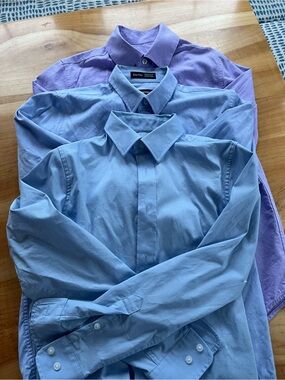 Set of 3 Boys Classic Collared Dress Shirt - Blue & Lavender